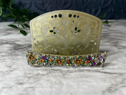 Etched metal card holder with jewels