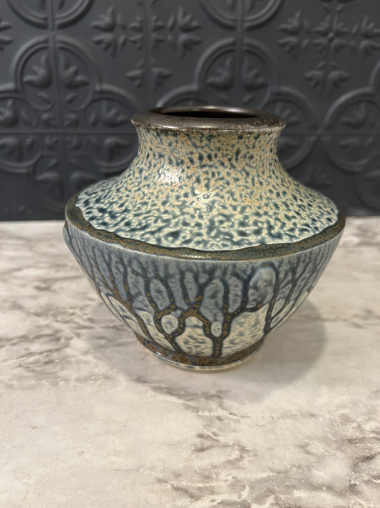 Frank Stofan Blue Drip Glazed Pottery vase