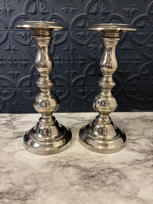 Set of Two Silver plate Candle Holders 9"