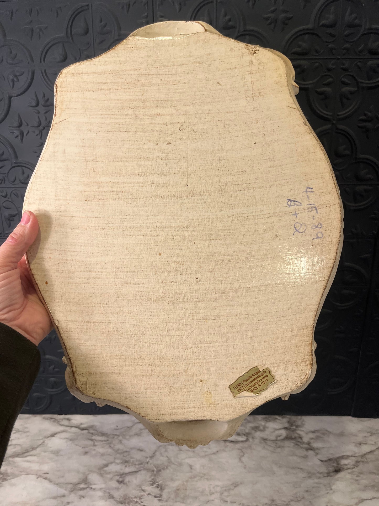 Cream Italian Wood Tray with Purple Flowers