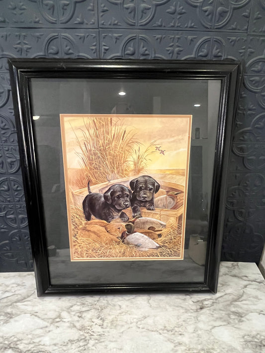 Print of Puppies and duck decoy