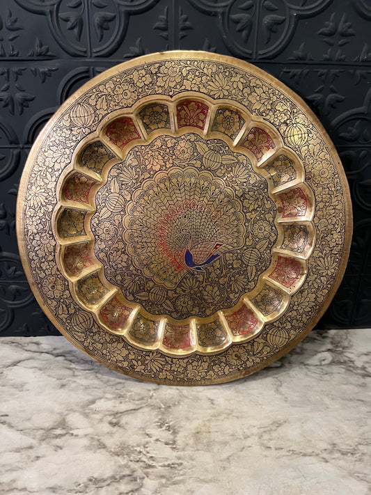 Brass Etched Peacock Plate