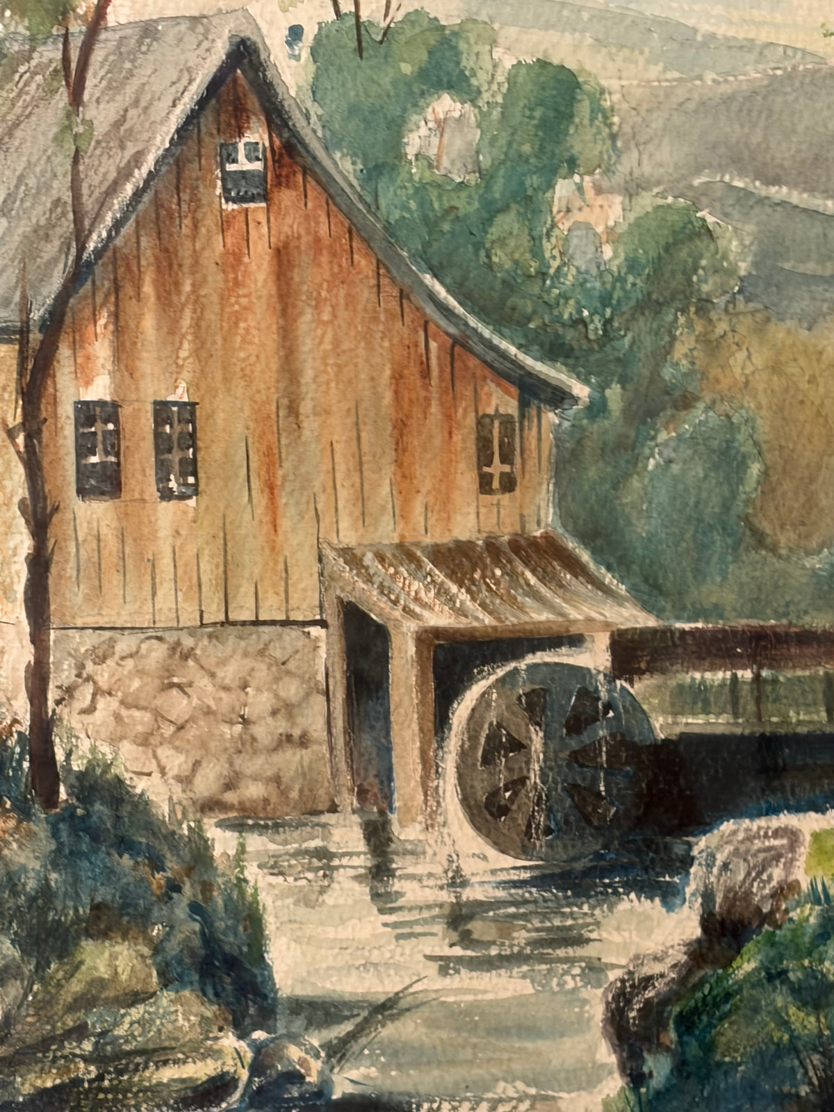 Original Pastel of Watermill Framed