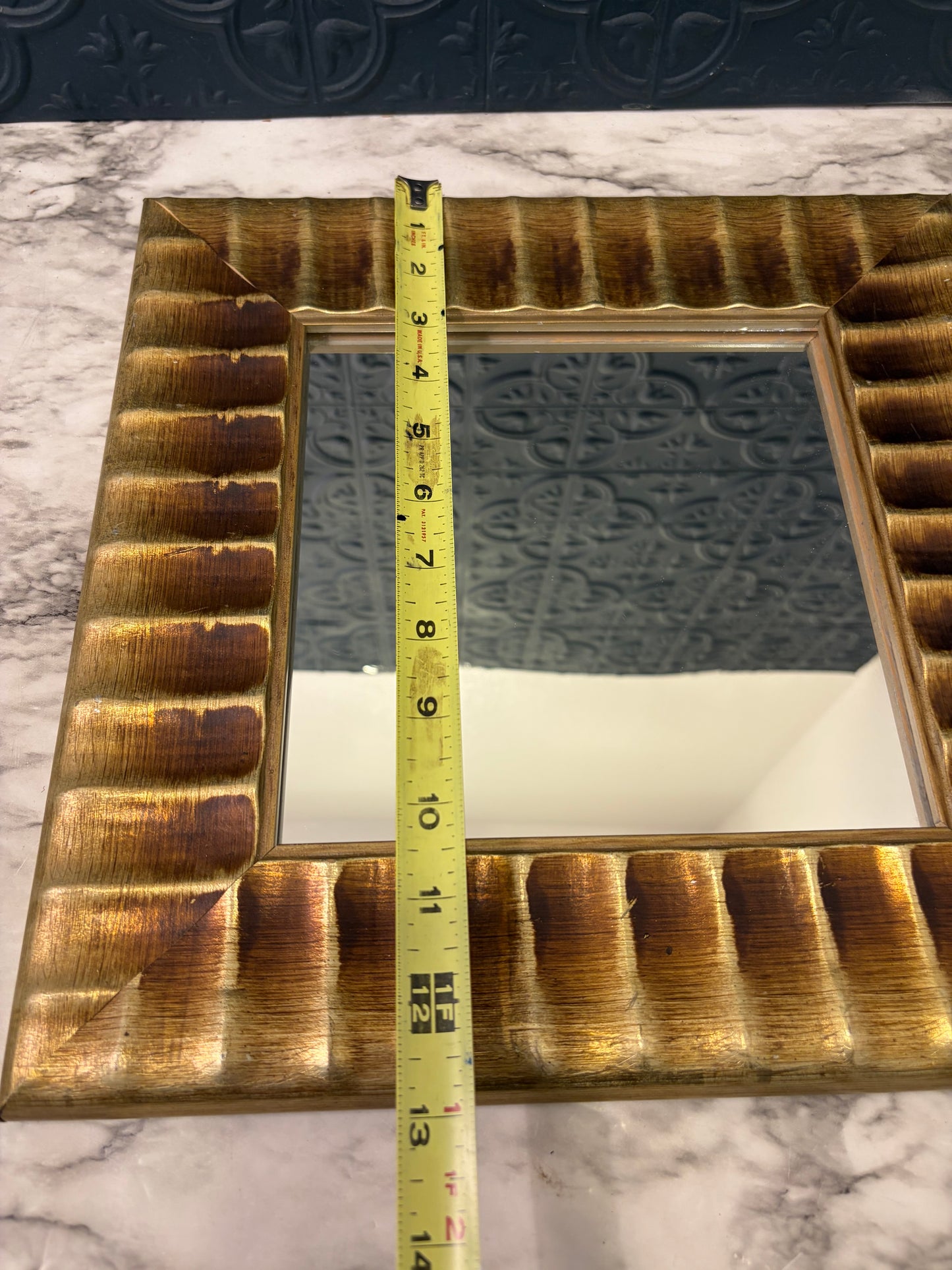 Gold Square Mirror with Grooved Frame