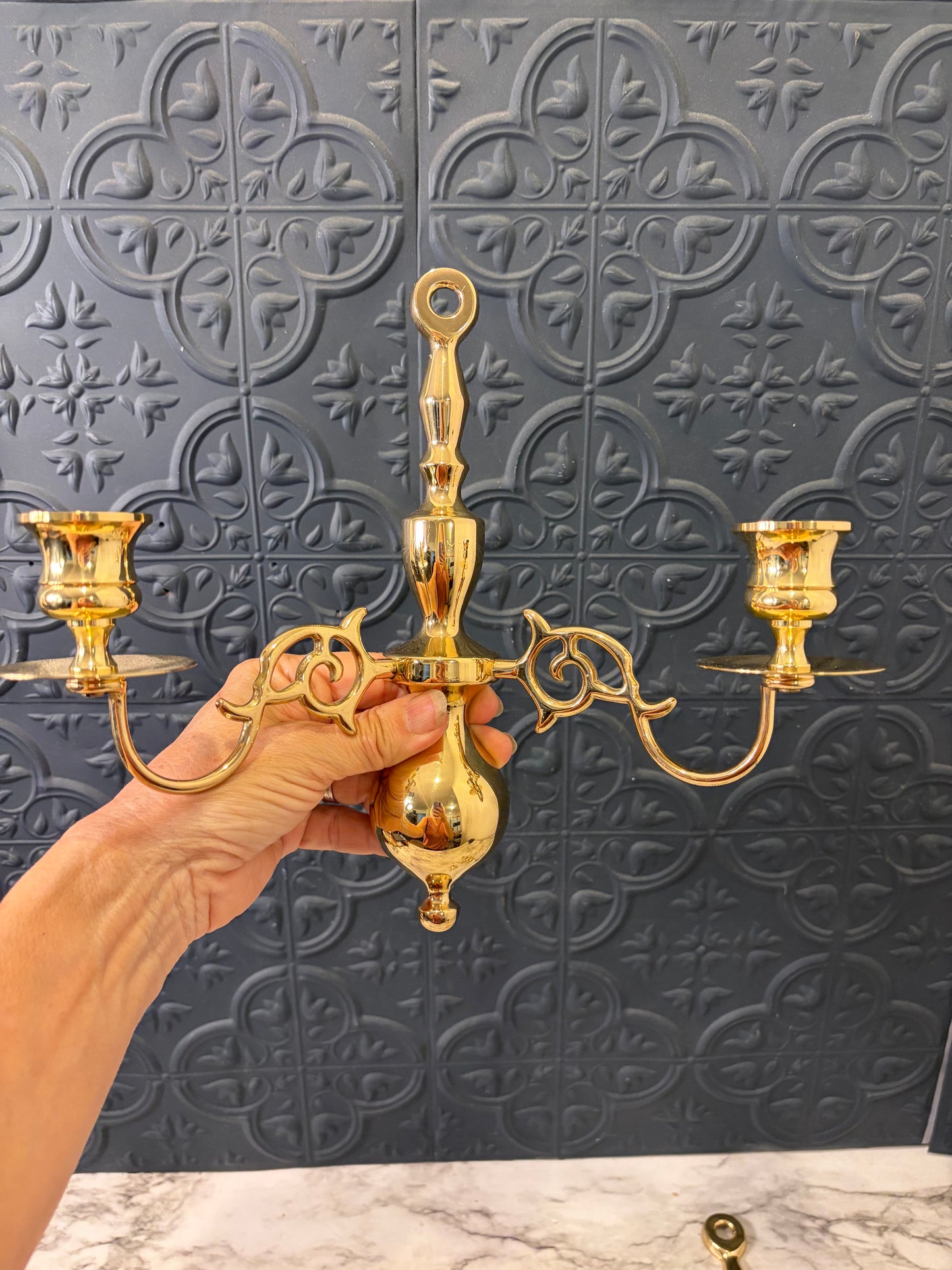 Pair of Solid Brass Double Arm Candle Chandelier