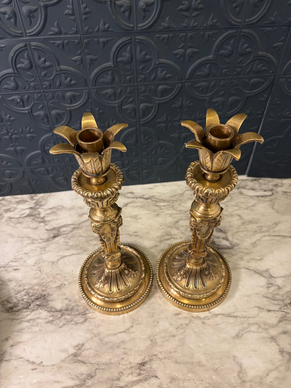 Castillian Ornate Brass Candle Holders set of 2