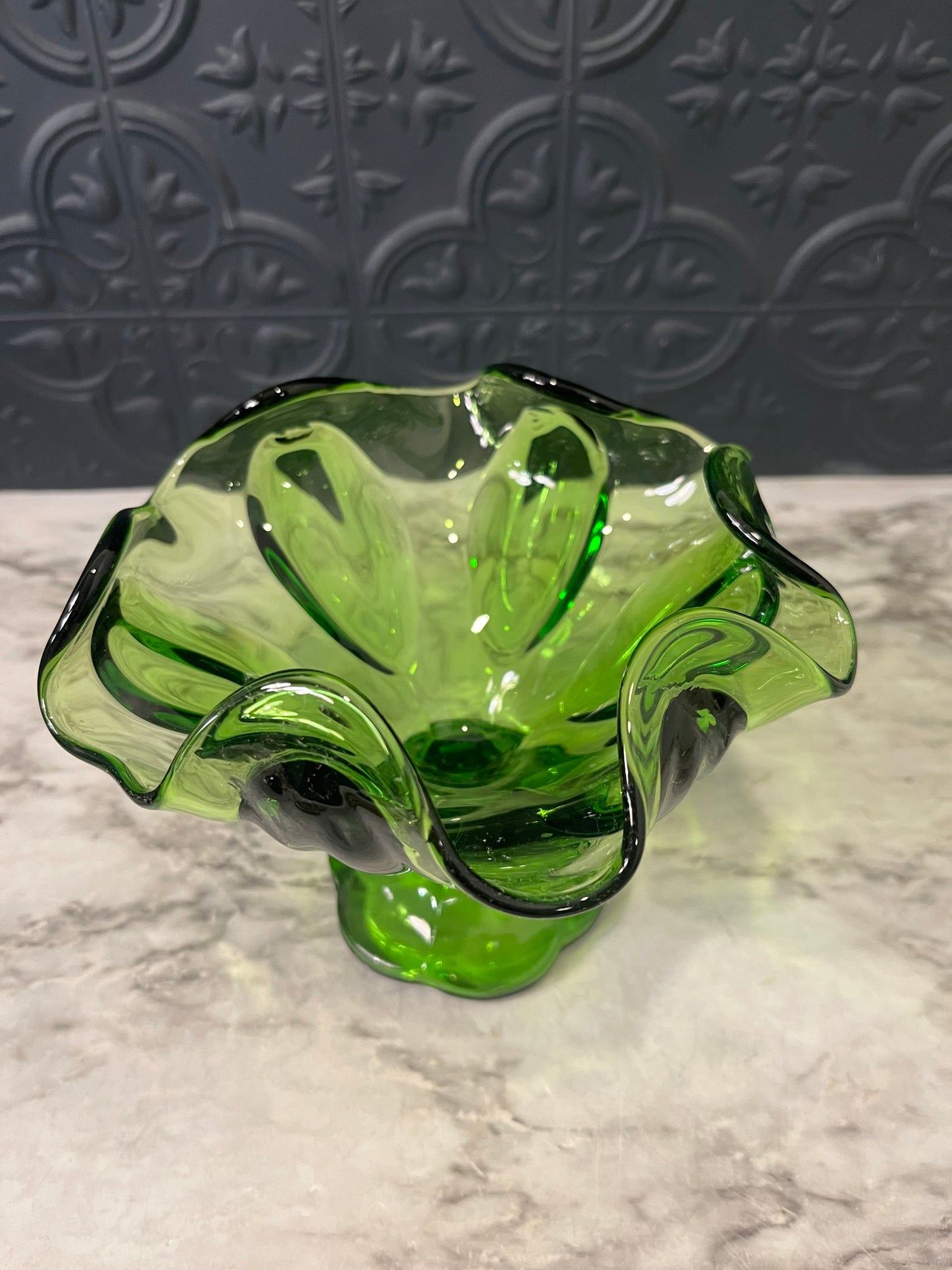 LE Smith Green glass pedestal bowl
