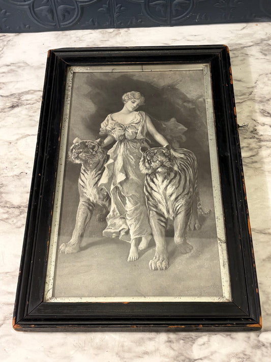 Antique 3d Print of Woman with Tigers