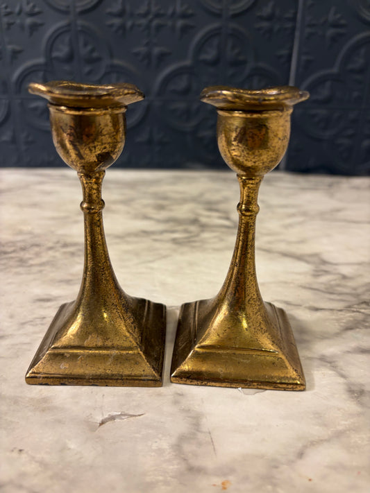 4" Cast Goldtone Candle Holder set of 2