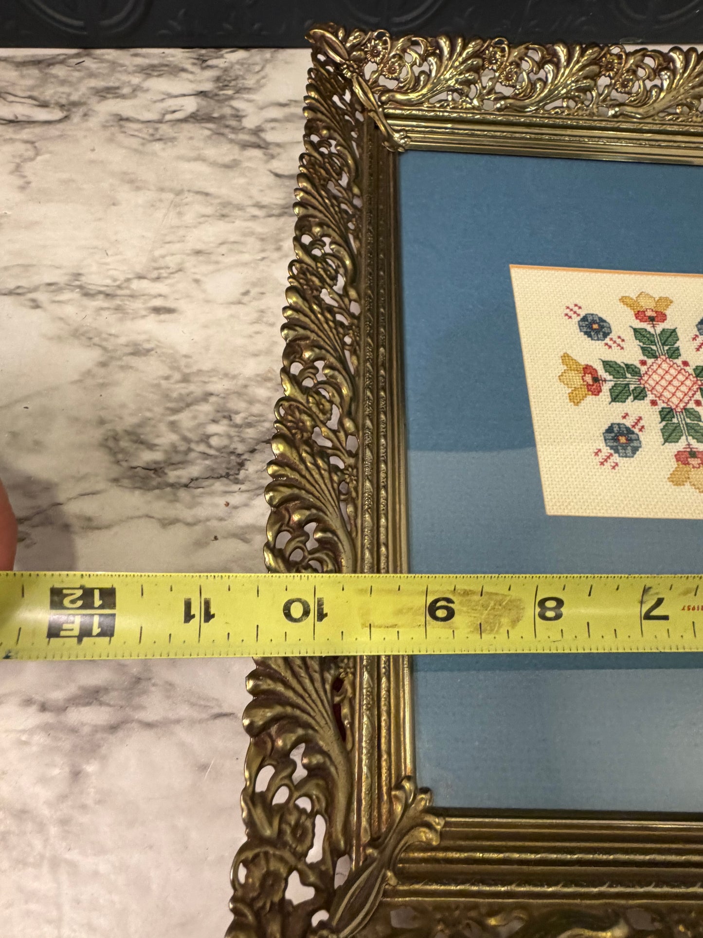 Crossstitch in Brass Filligree Frame