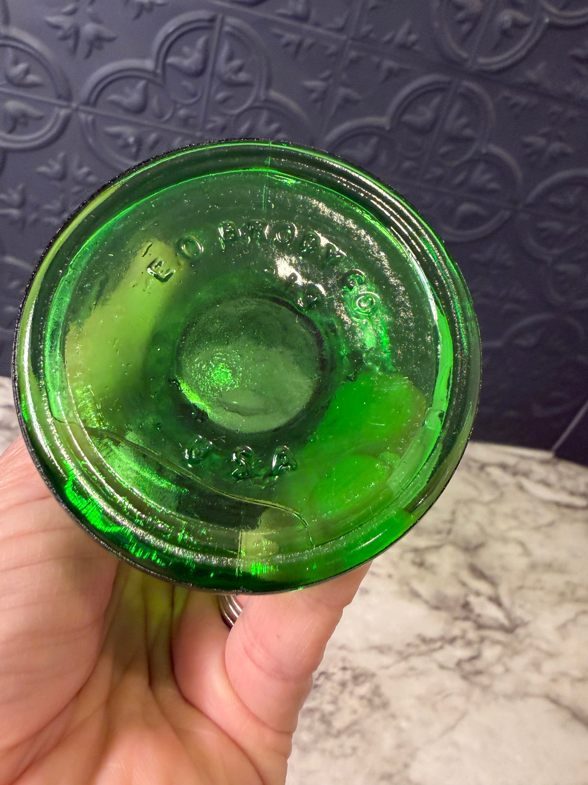 E O Brody Emerald Green Bud Vase with DiamondPattern