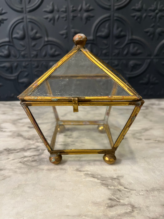 Brass and Glass Pyramid Shape Med
