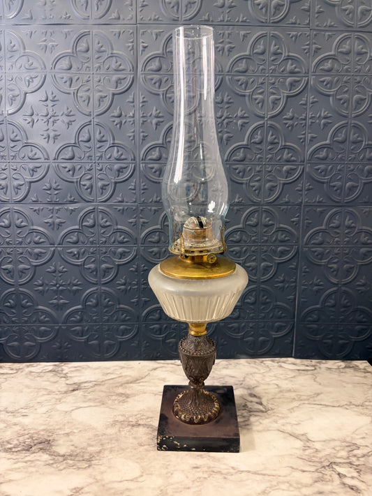 Antique Oil Lamp with Dark Stem