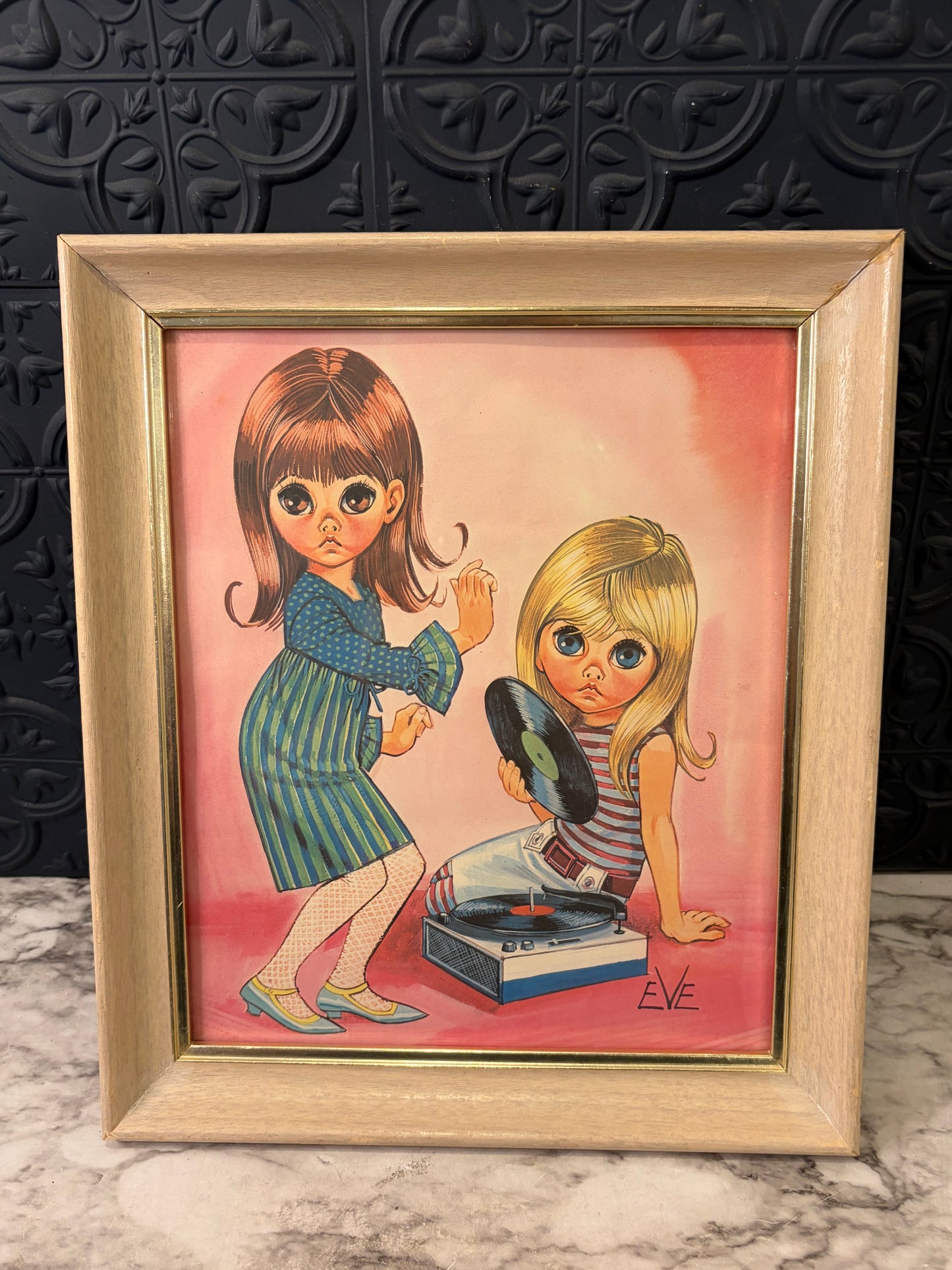 Eve Big Eyes Girls and Record Player Print