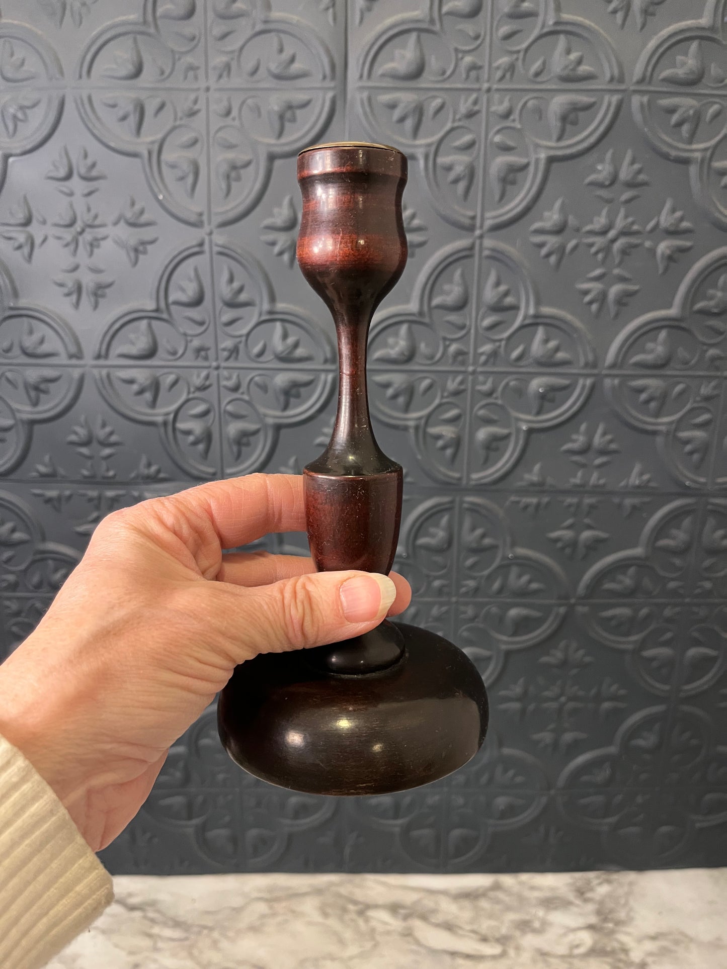 Wood Turned Candlestick 7"