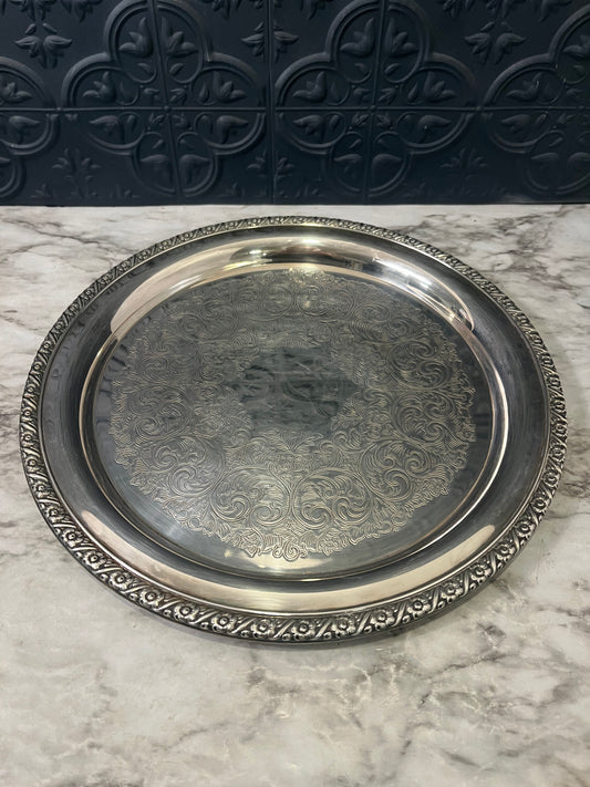 12" Etched Silver Plate Tray