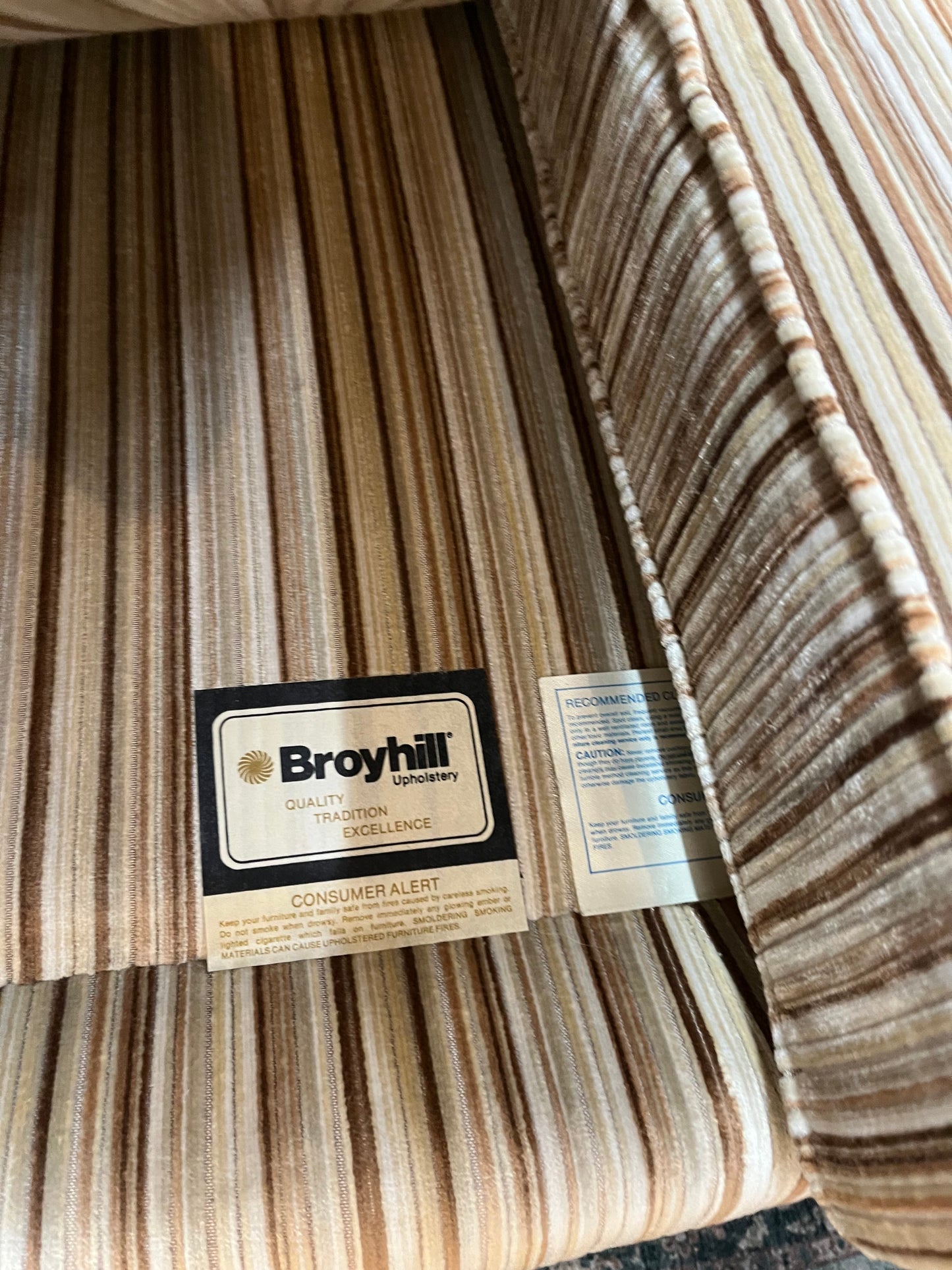 Broyhill  Cream and Brown Stripe Loveseat
