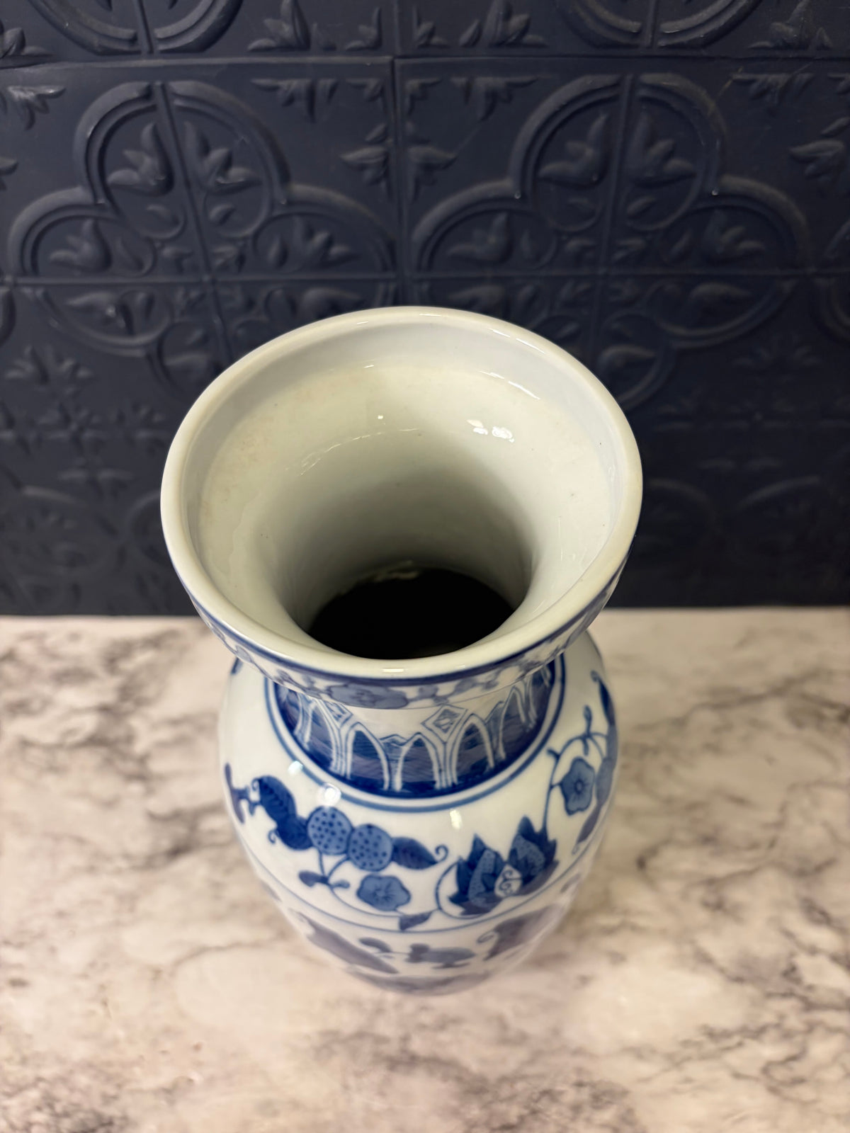 Bright Blue and White Asian Vase