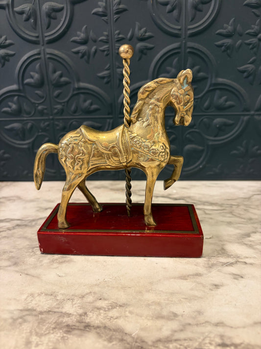 Brass Carousel Horse on Cherry Wood Base