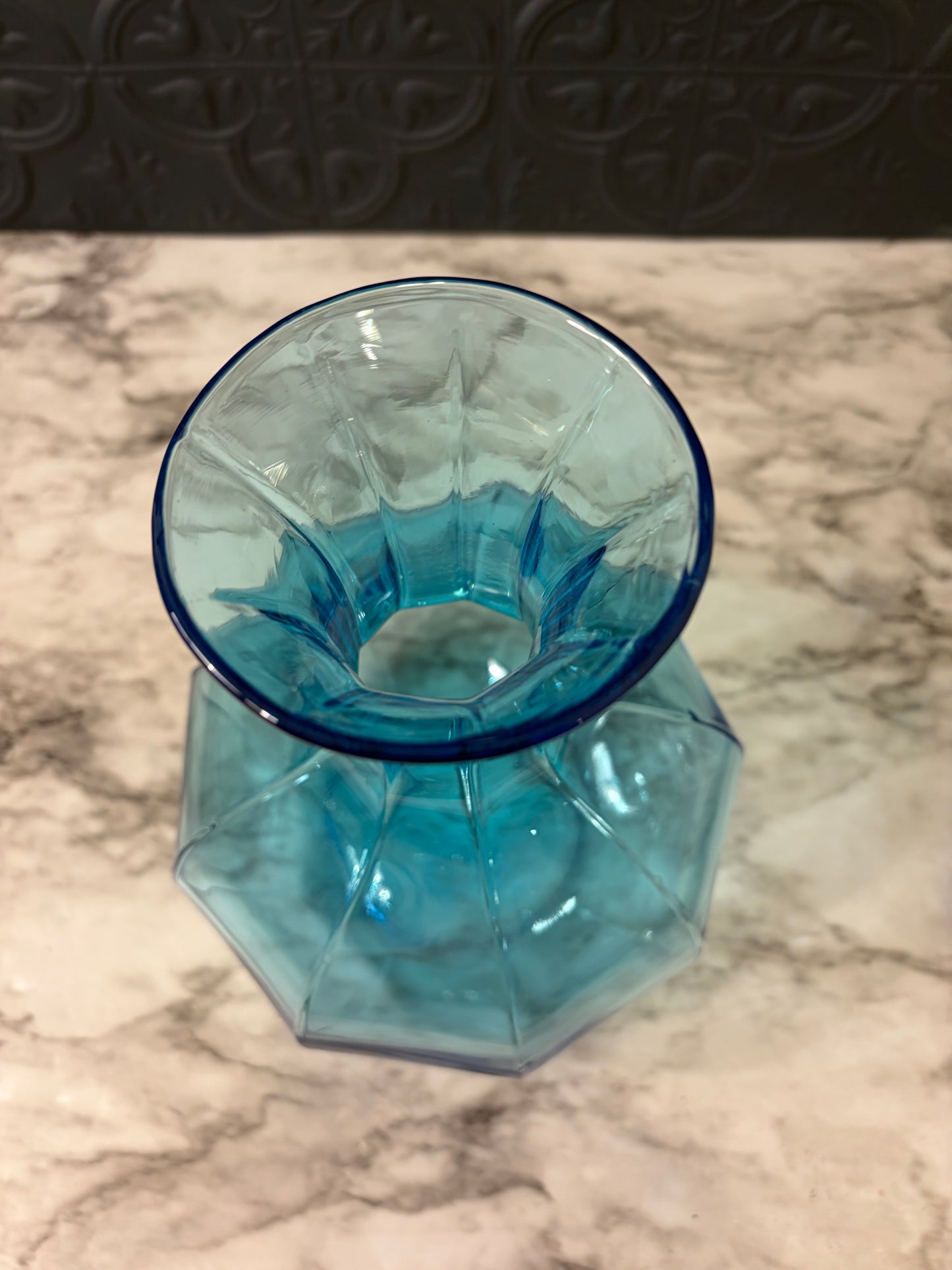Aqua Blue Indiana Glass Octagon Vase