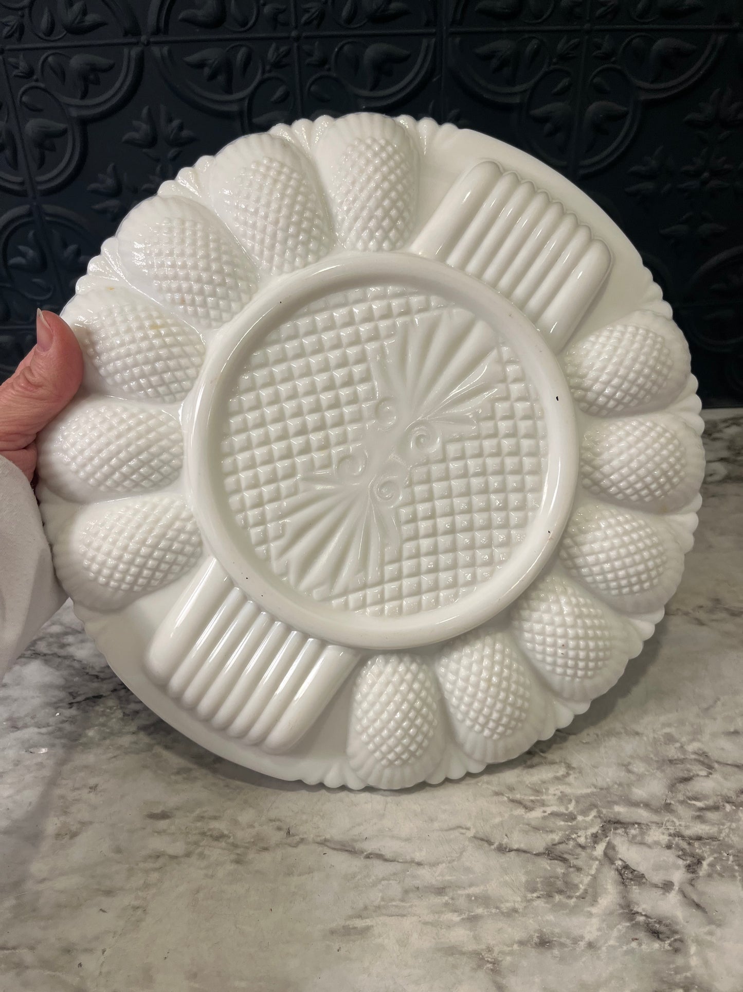 LE Smith Milk Glass Devilled Egg Platter