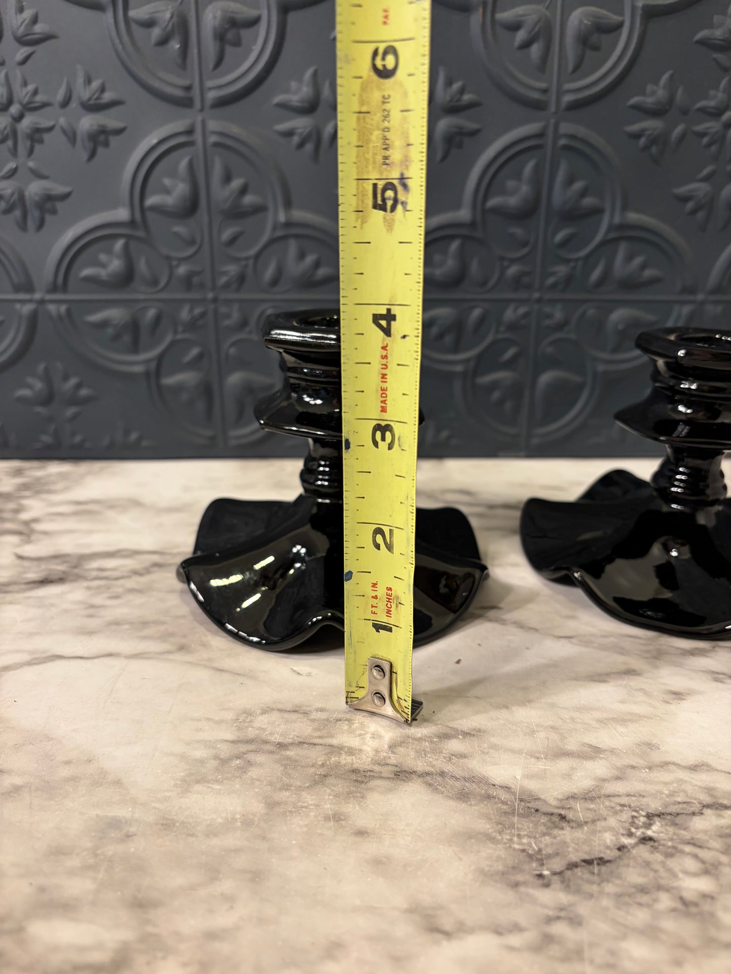 LE Smith Black Ruffled Glass Candle Set of 2