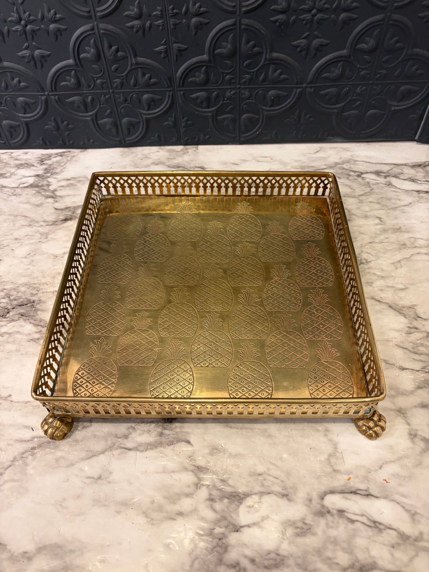 Square Brass etched Pineapple Tray