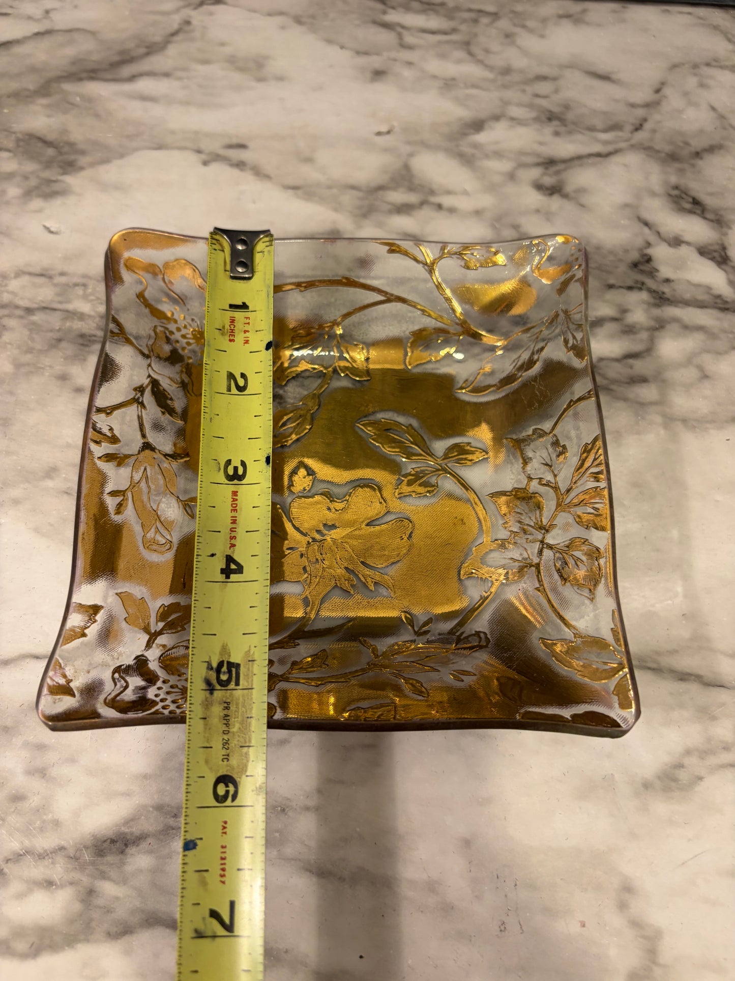Square Gold and Glass Floral Plate