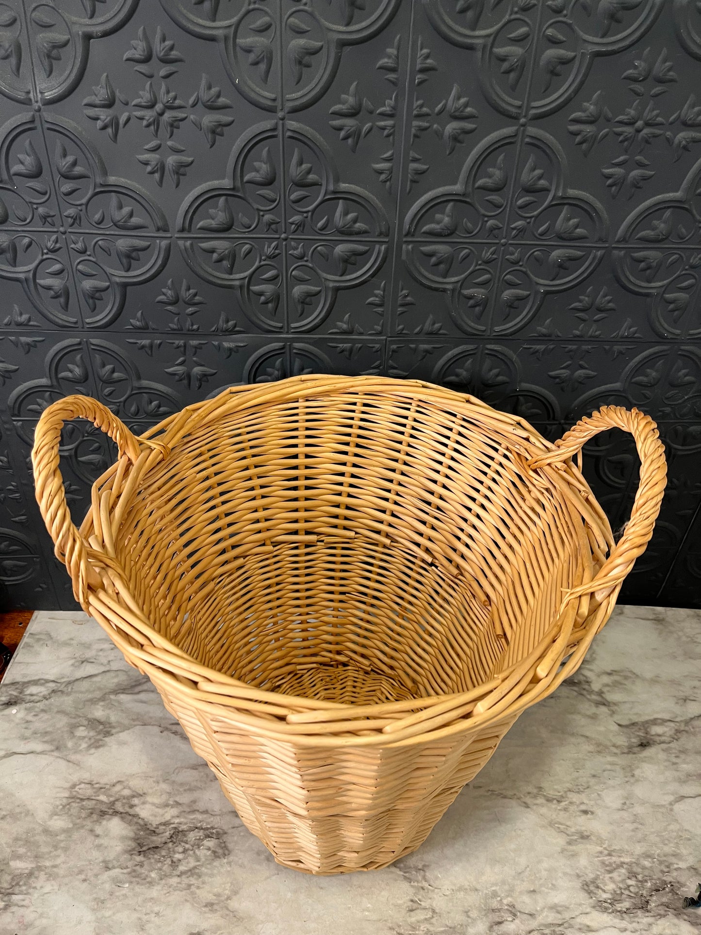 Tall Light Wicker Basket with Handles