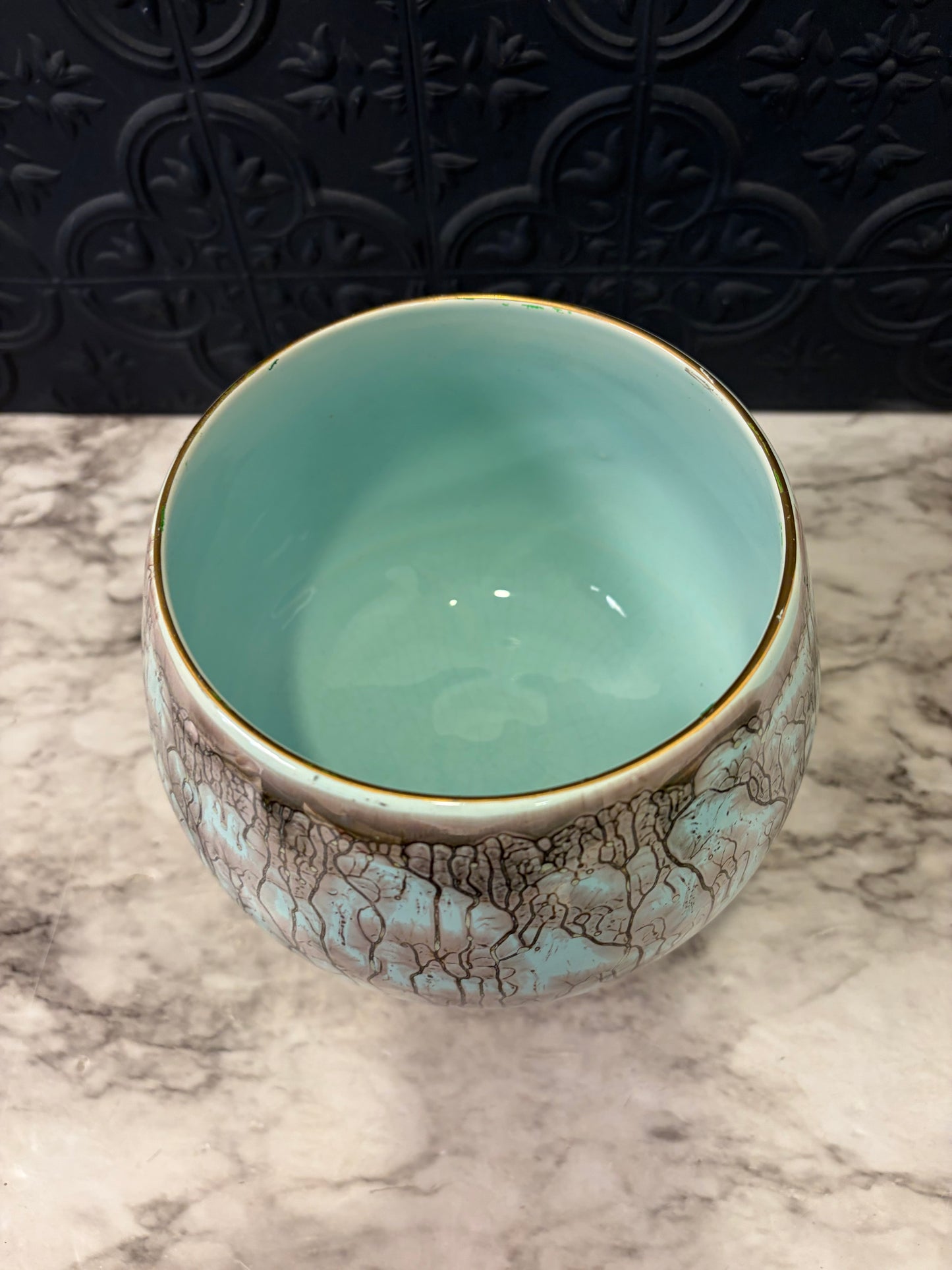 Delft Turquoise and Gold Pedestal Bowl
