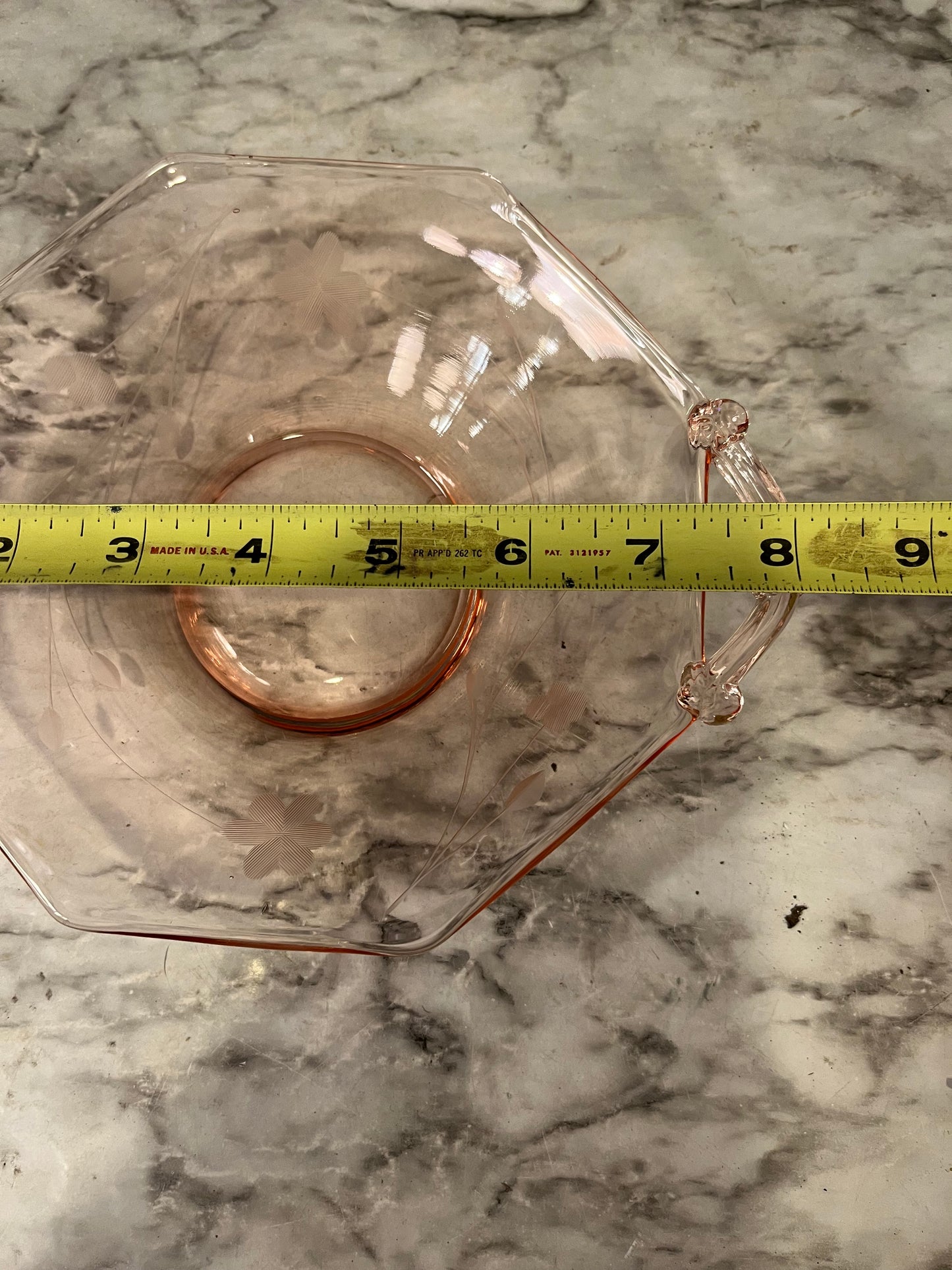 Pink Glass Octagon Etched Dish