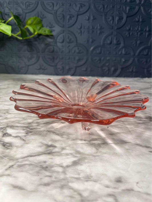 Pink glass footed bowl