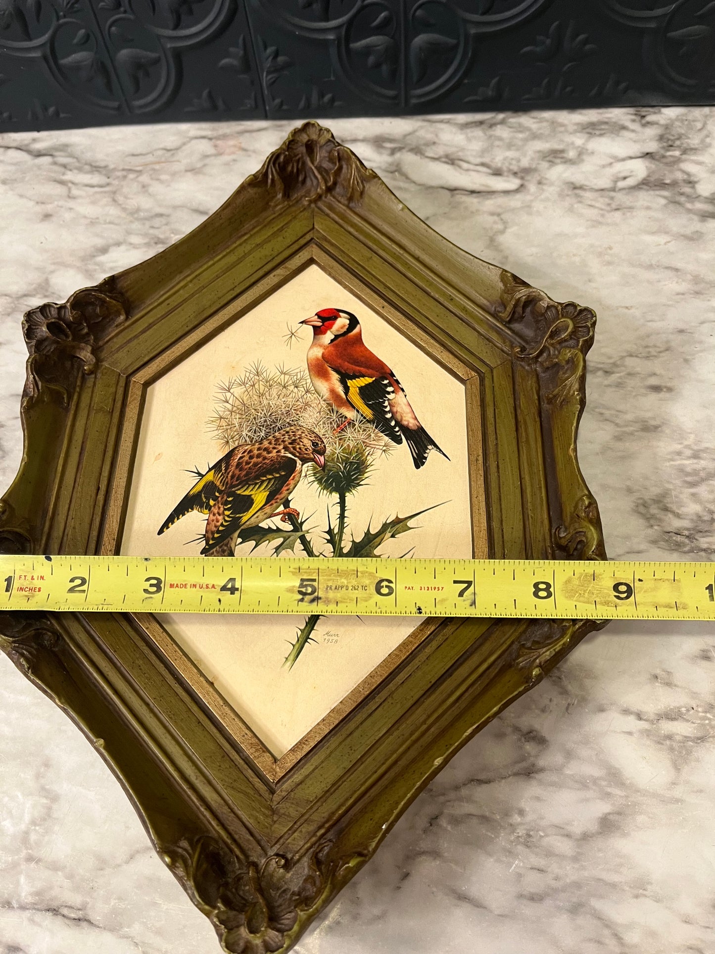 Ornate Green Plastic Diamond Wall Hanging with Birds