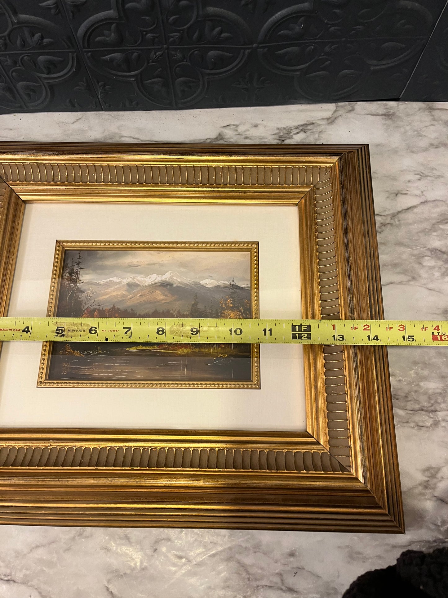 Fall Mountain Range Print in gold tiered frame
