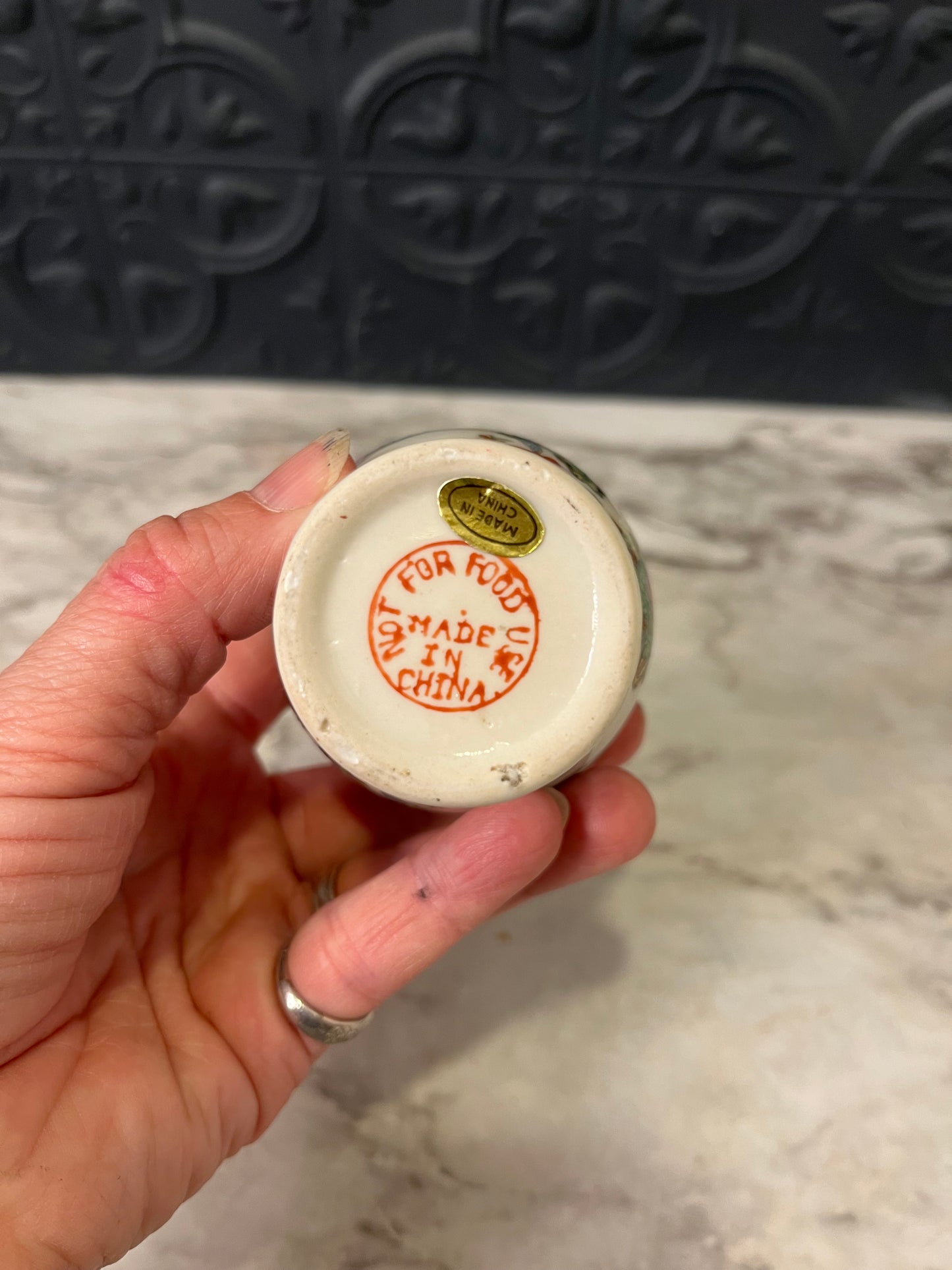 Mini Ginger Jar White with Blue and pink AS IS