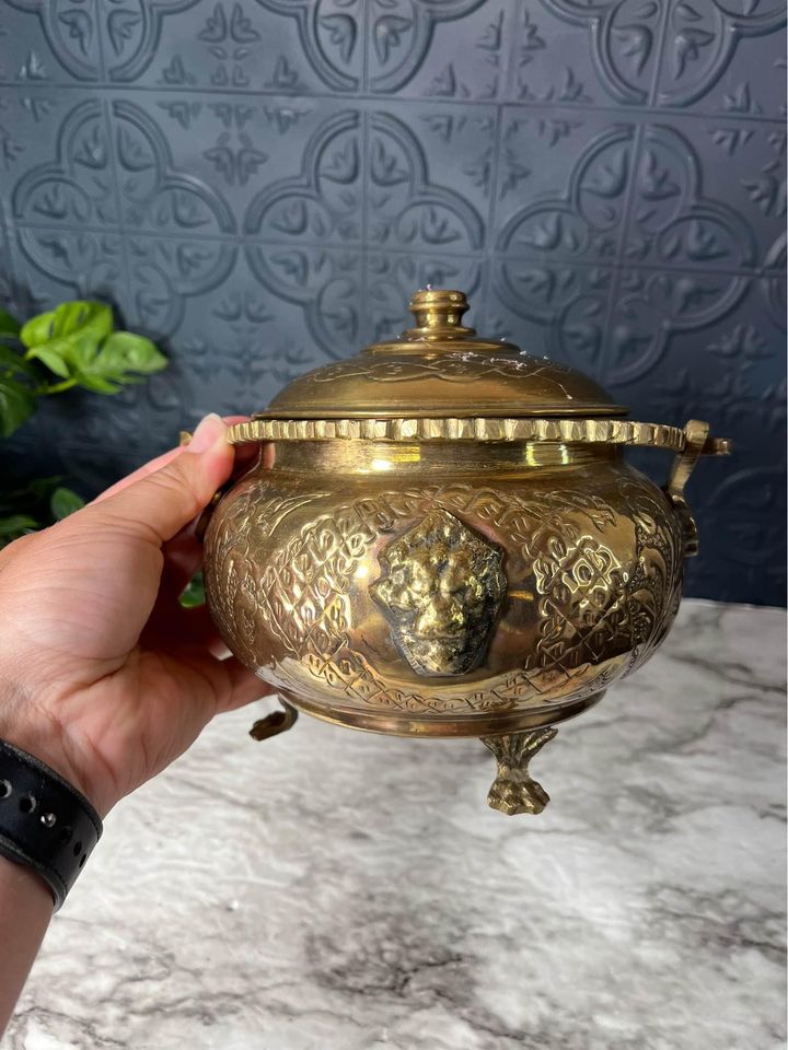 Brass Footed Pot with lid