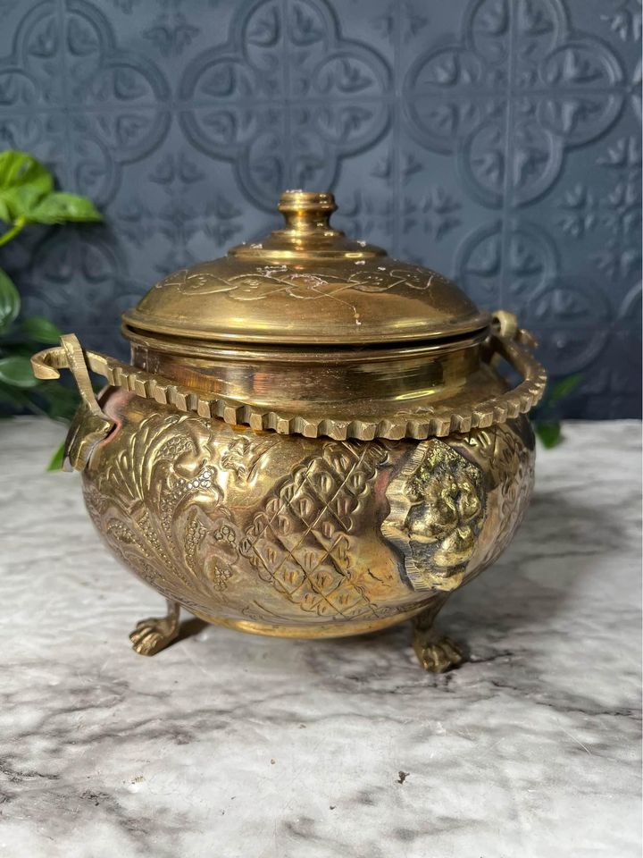 Brass Footed Pot with lid