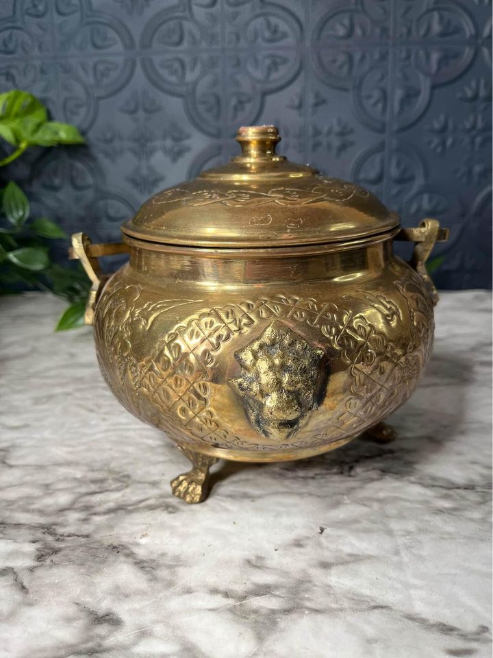 Brass Footed Pot with lid