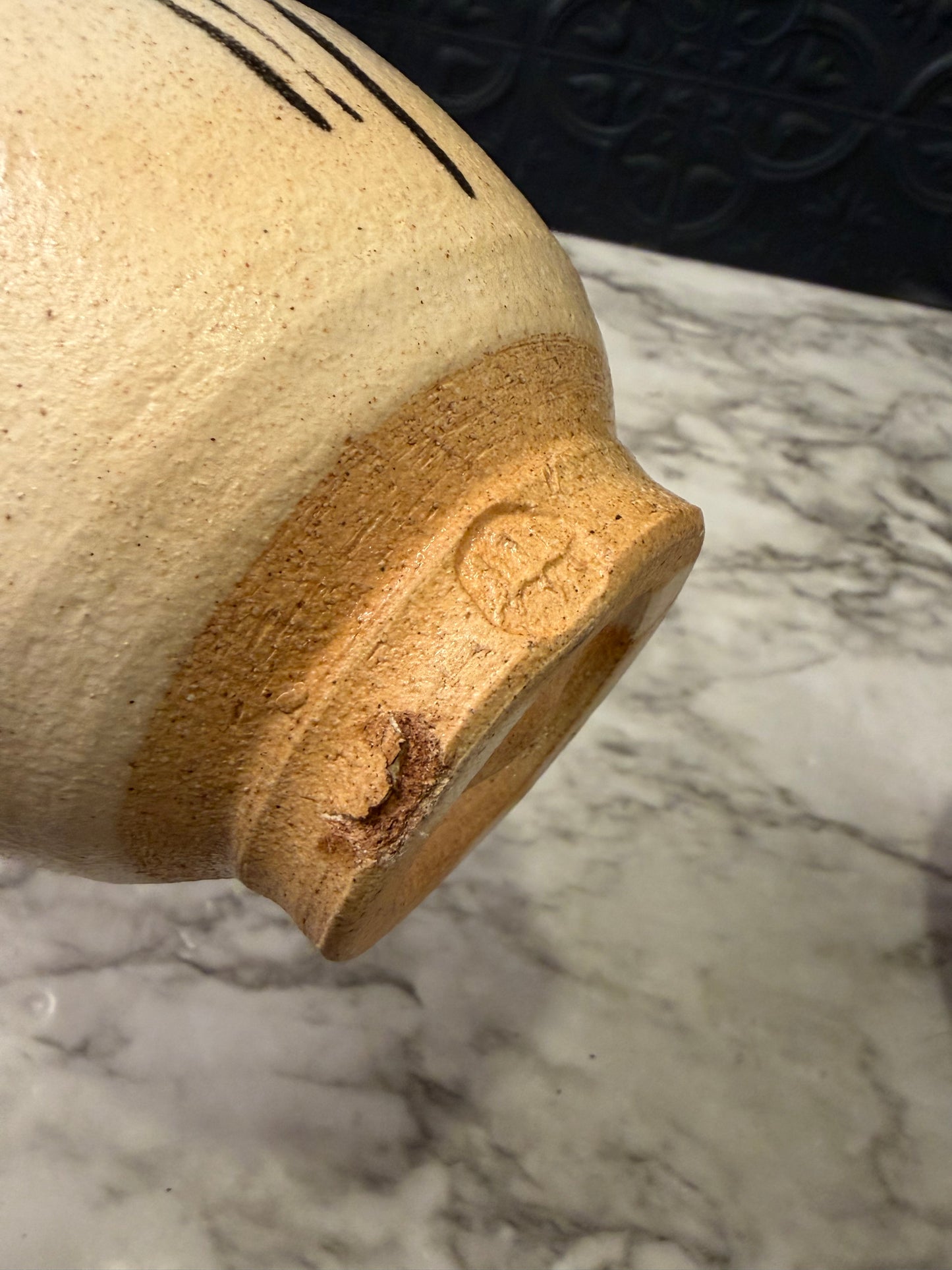 Cream Stoneware Pottery Cup with Slashes