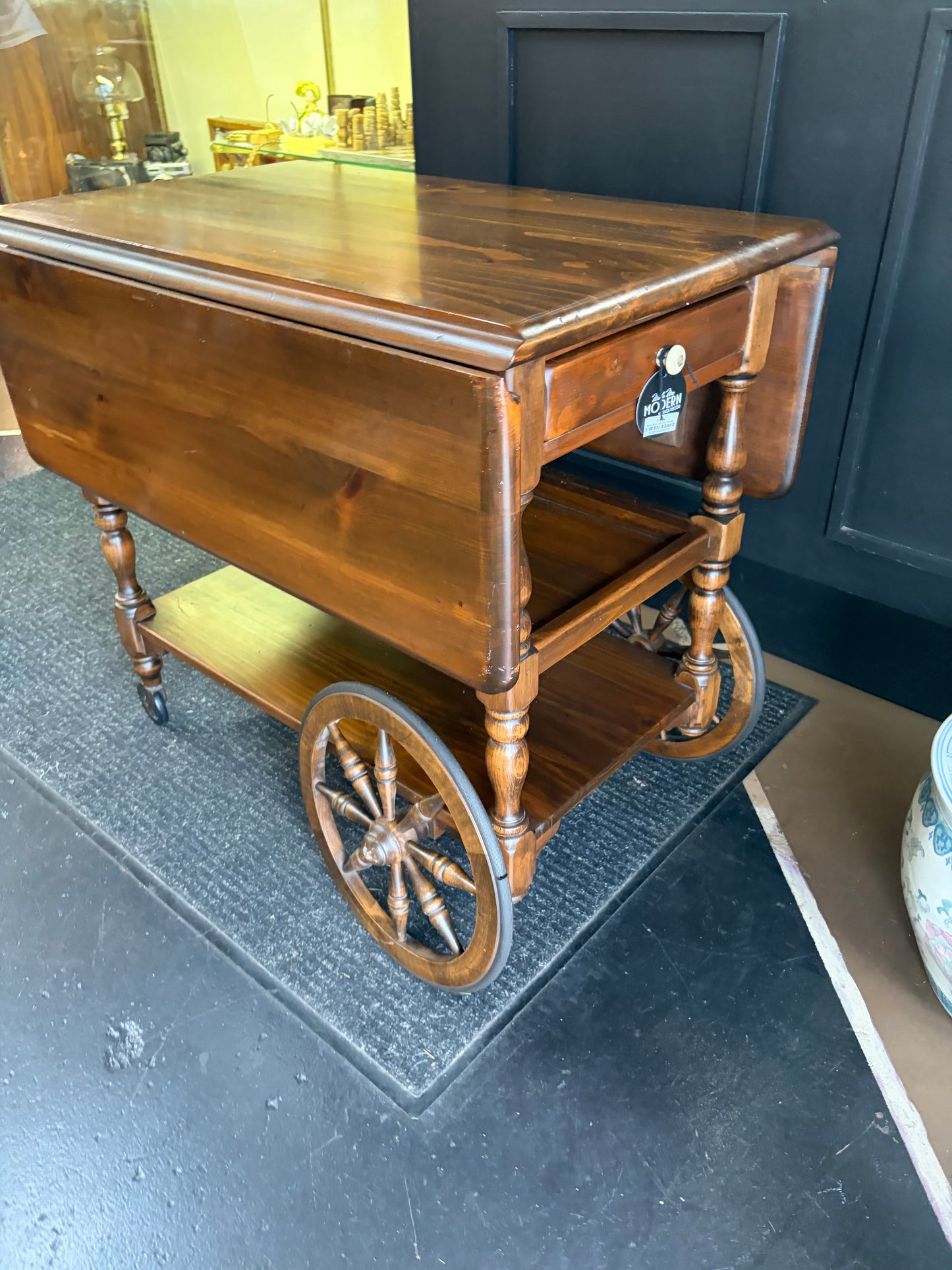 Wood Drop Leaf Tea Serving Cart