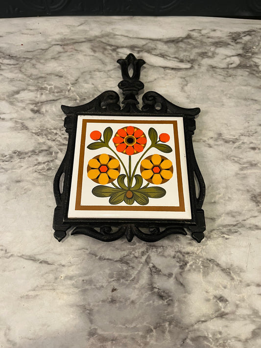 Mid Century Flower Cast Iron Trivet
