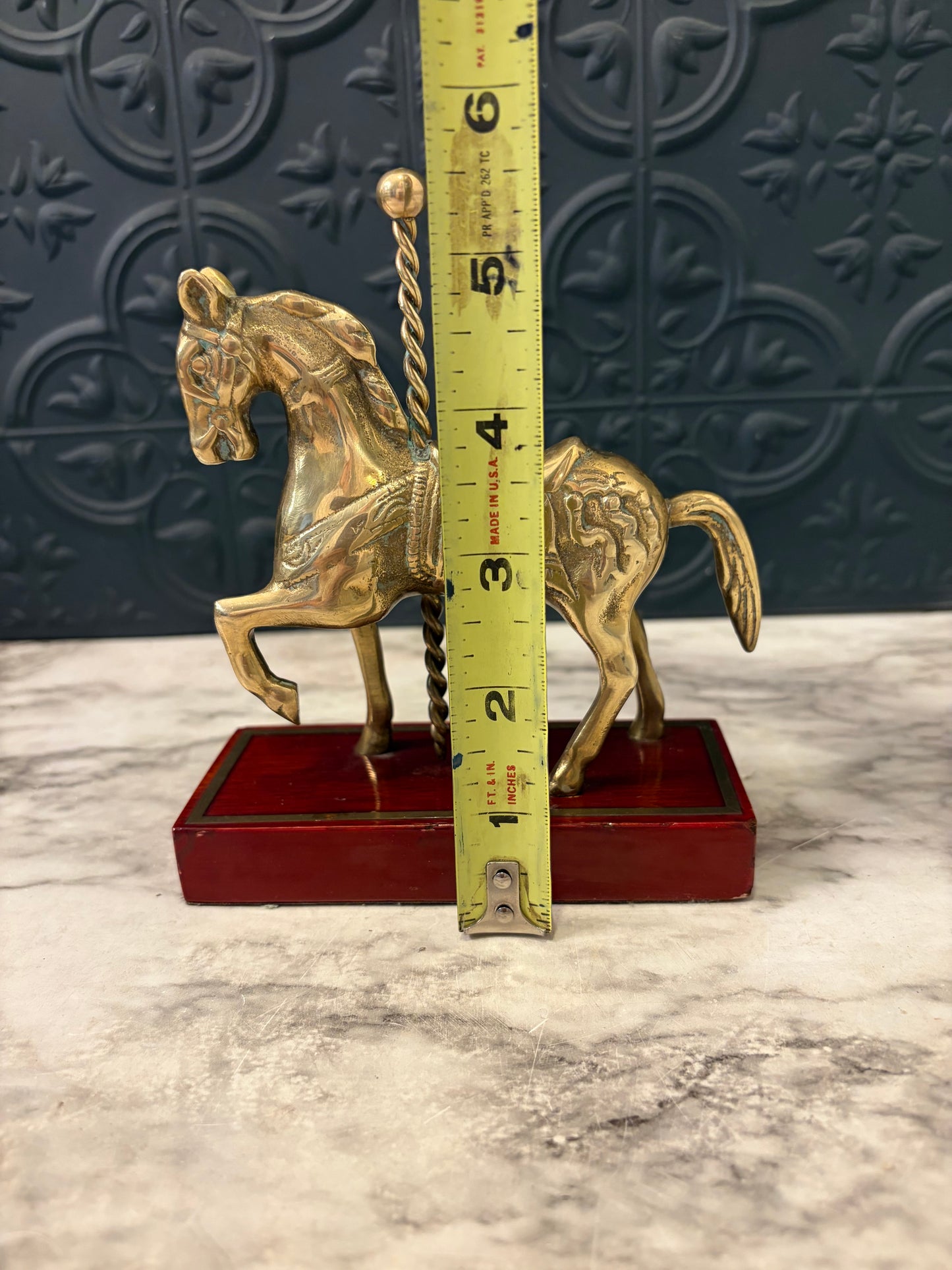 Brass Carousel Horse on Cherry Wood Base