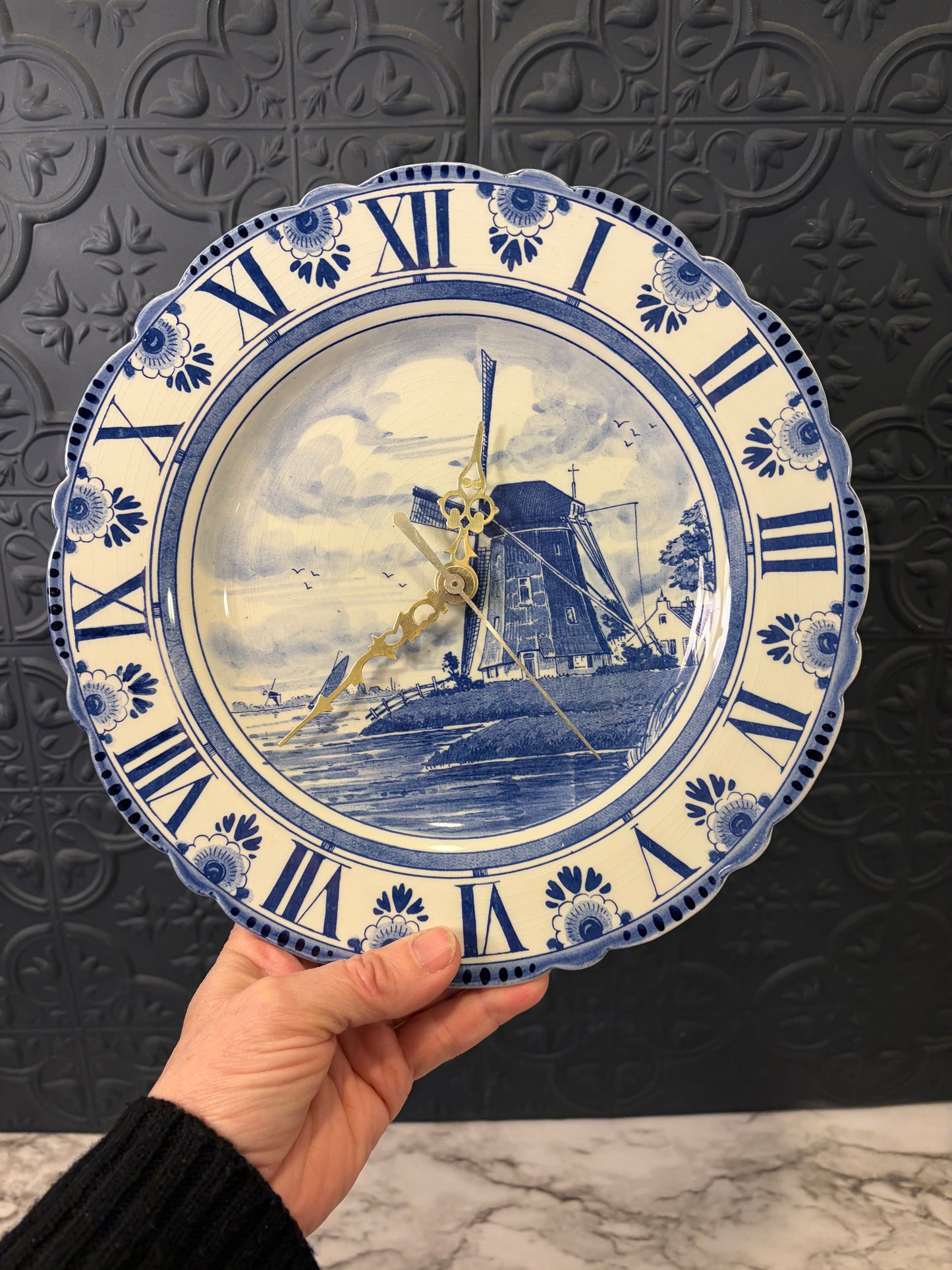 Delft Wall Clock with Windmill