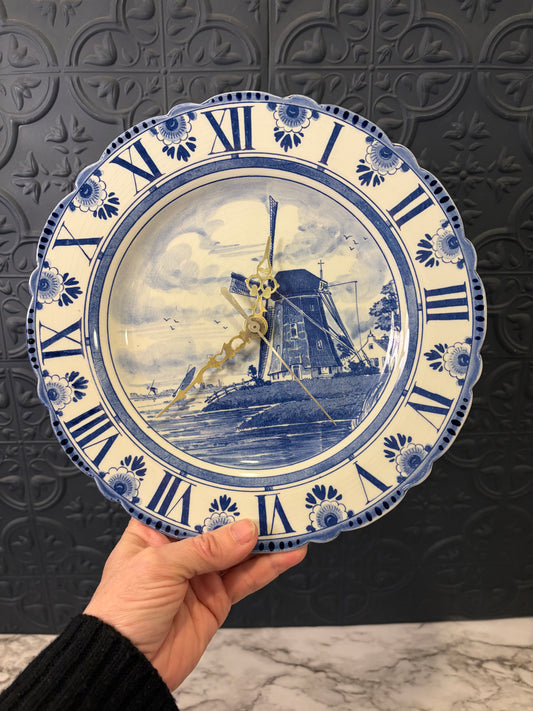 Delft Wall Clock with Windmill