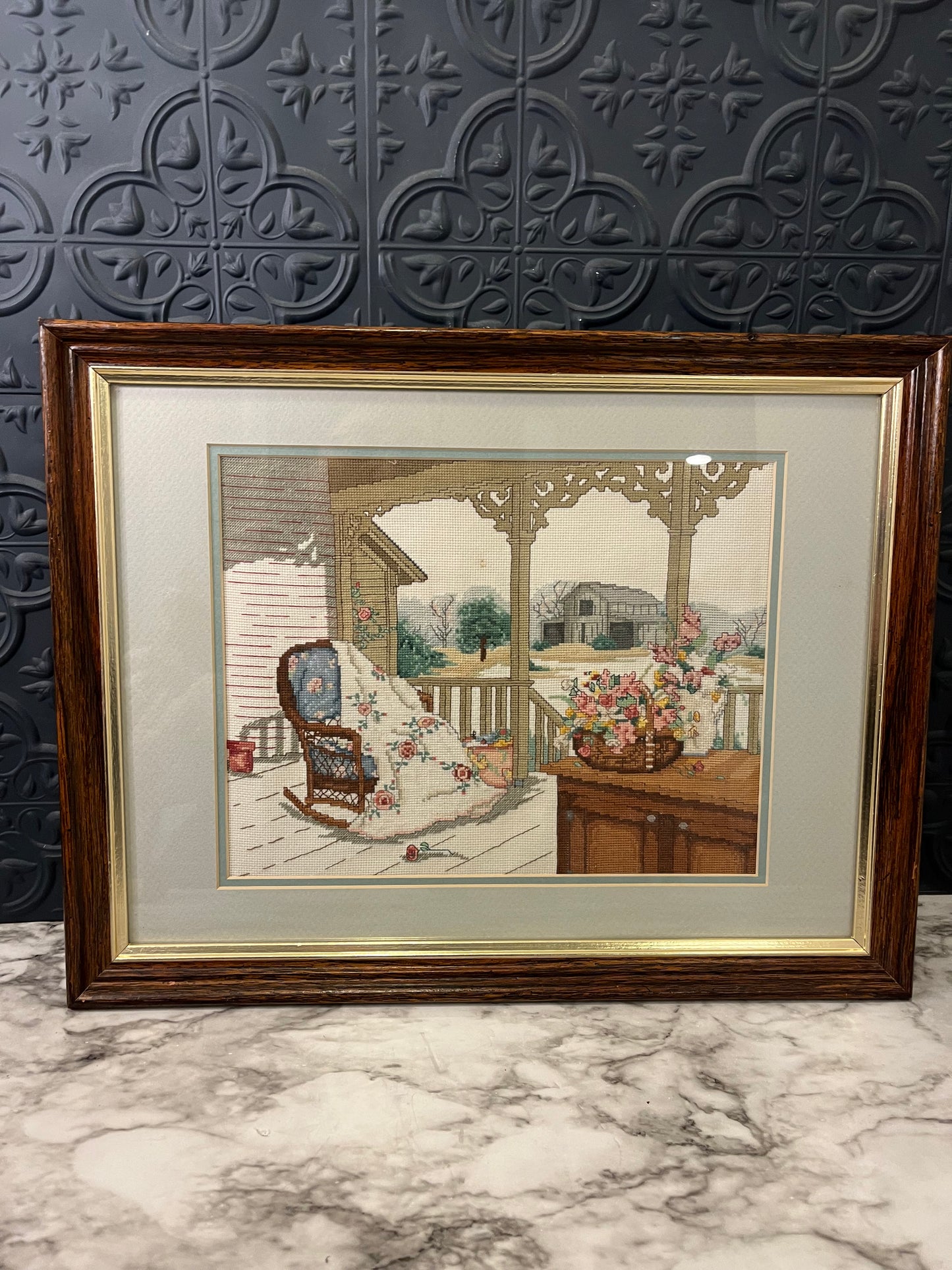 Cross Stitch of Rocking Chair on Porch