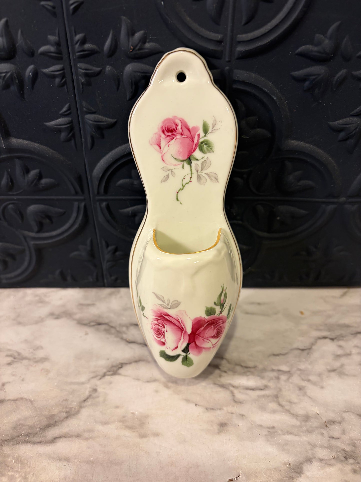 Small Porcelain Wall Pocket with Two Roses