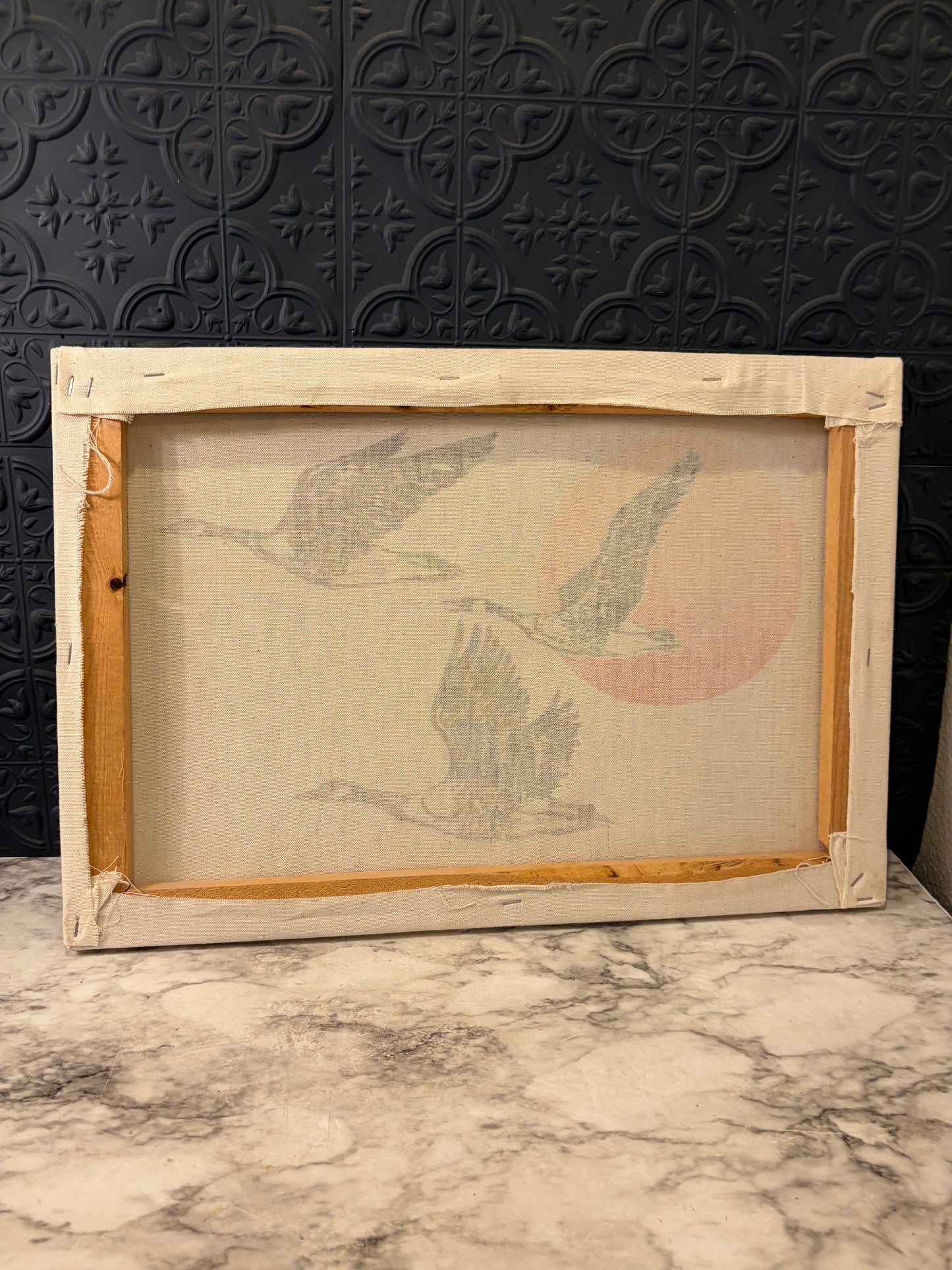 70s Block Print of Flying Geese on Fabric