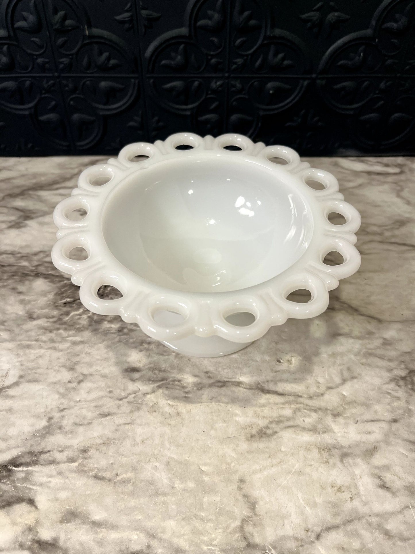 Milk Glass Lace Edge Bowl