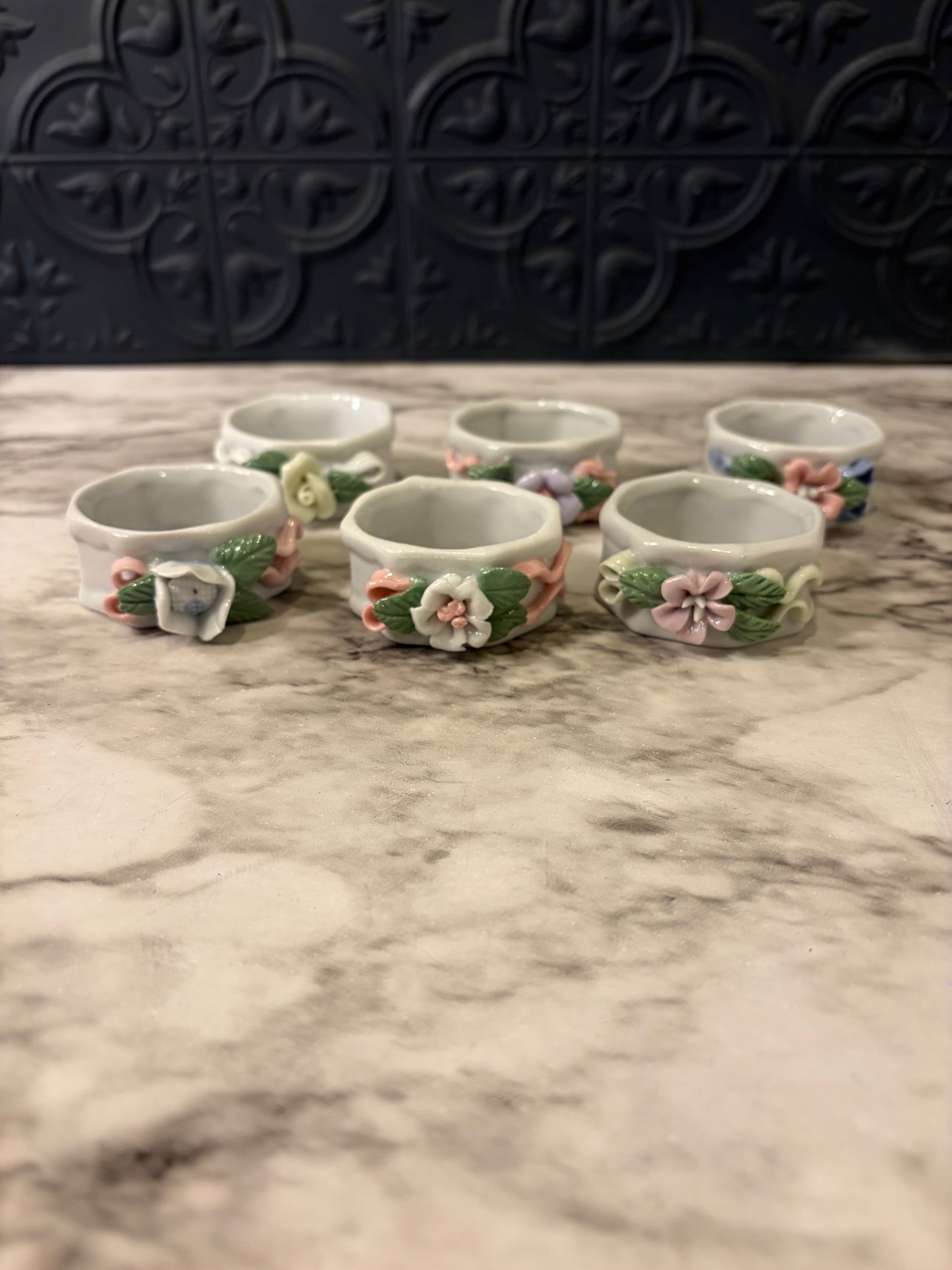 Set of 6 Porcelain Floral Napkin Rings