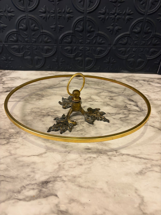 Glass Oval Tray on Cast Brass Base